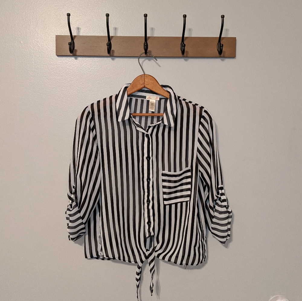 Bundle Sale - L8teR Sheer Striped Button Down Top